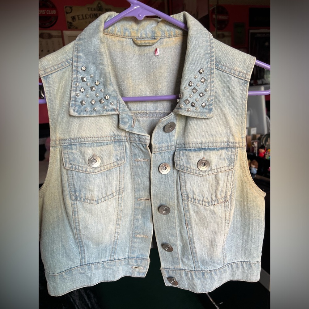 Acid Wash Studded Denim Vest